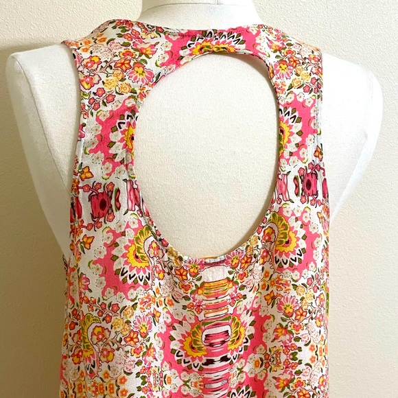 LUCY & LAUREL Womens Pink Orange Printed Silky Open Back Tank Top Size Medium - Picture 8 of 11